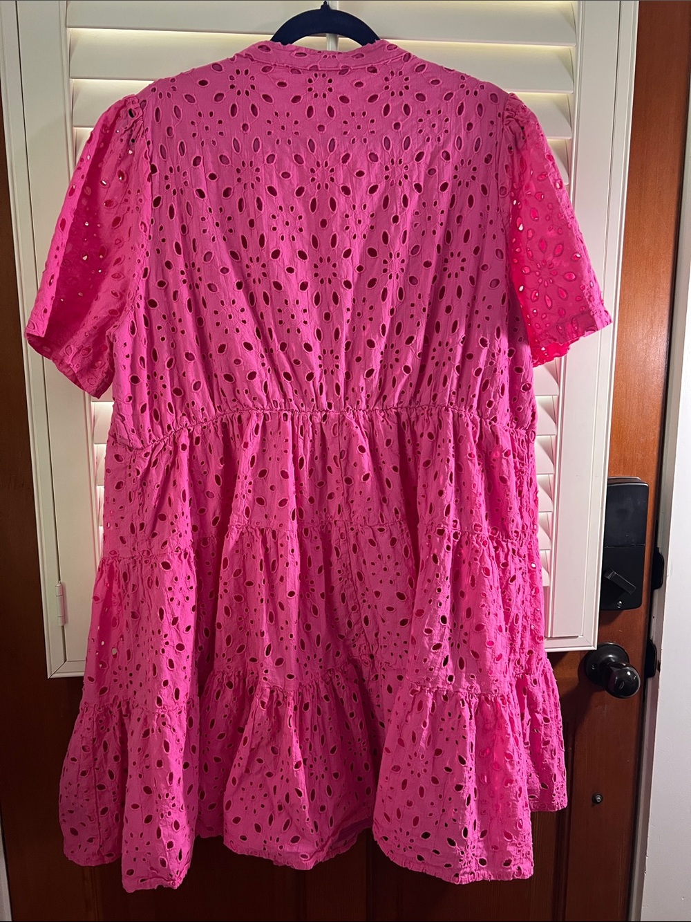 Eyelet Tiered Midi Dress in Hot Pink XXL - Picture 3 of 3